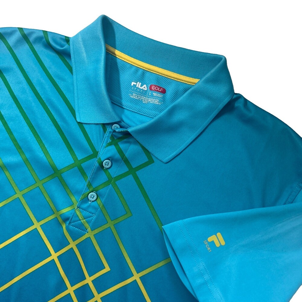 FILA Golf Sport Performance Polo Shirt Mens Size L Moisture Wicking Aqua Blue